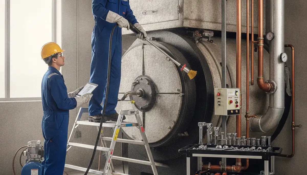 Boiler repair technician servicing Escondido, CA home heating system for reliable plumbing service