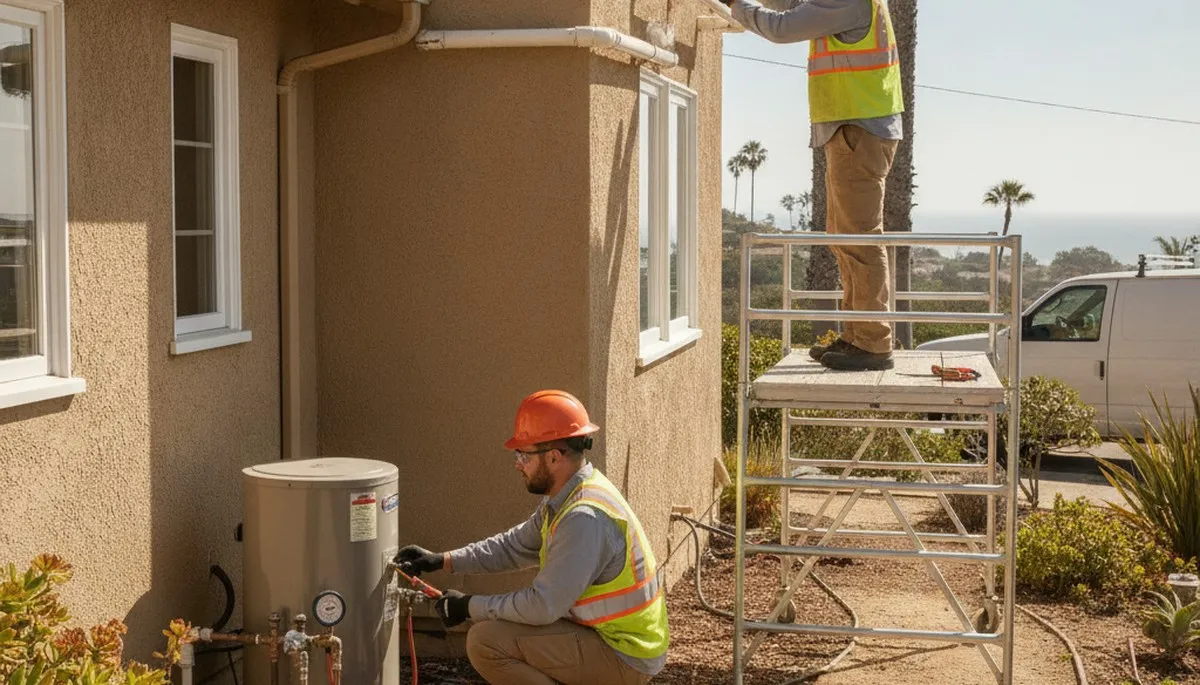 Plumber repairing a pipe in Escondido, CA for local plumbing service homes and businesses