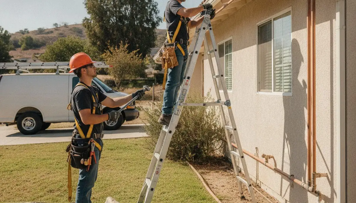 Escondido, CA plumber repairing a leaking pipe for a residential plumbing service call