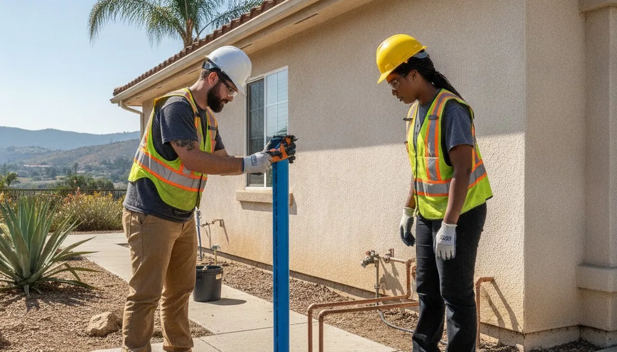 Plumber repairing a pipe in Escondido, CA for residential plumbing service