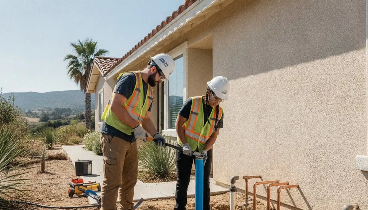 Plumber repairing a pipe in Escondido, CA for local plumbing repair service