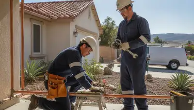 Escondido, CA plumber repairing a sink pipe for residential plumbing service