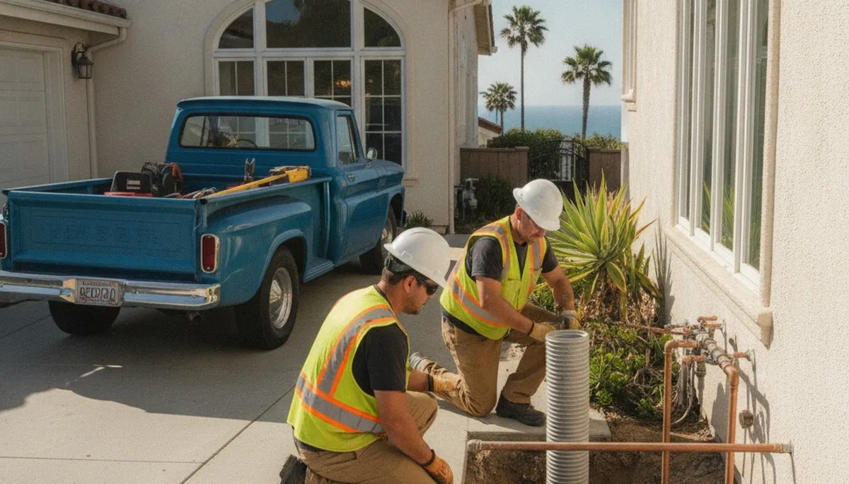 Plumber repairing a pipe in Escondido, CA for plumbing repair service