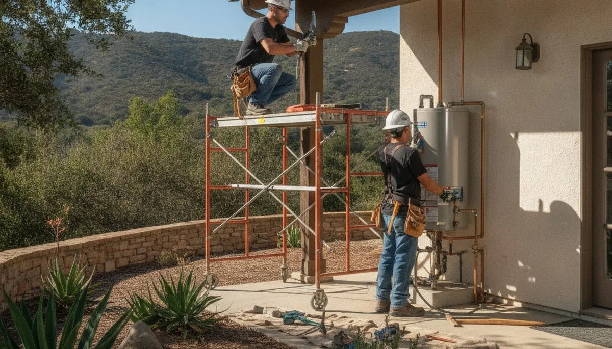 Plumber repairing a leak in Escondido, CA, for residential plumbing service