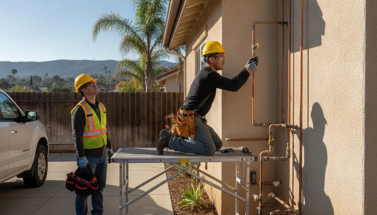 Plumber repairing pipe in Escondido, CA for fast residential plumbing service