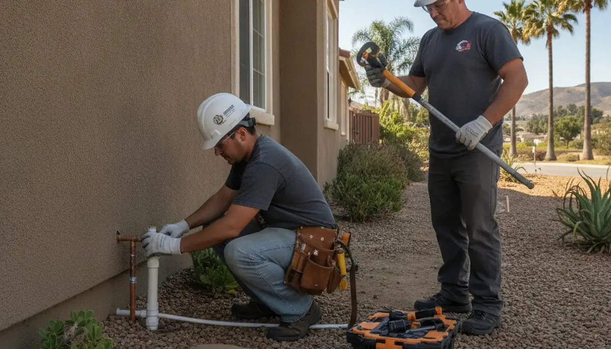 Escondido, CA plumber repairing a residential pipe for local plumbing service