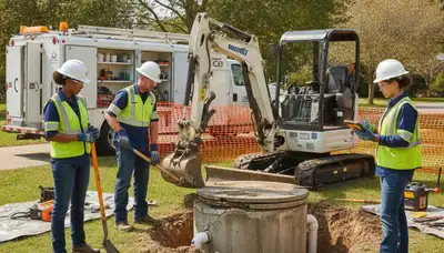 Septic repair technician inspecting residential system in Escondido, CA