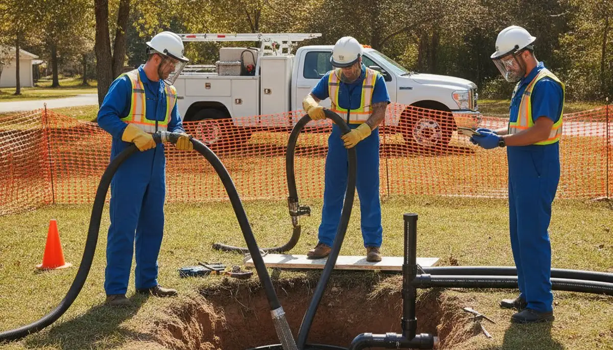 Septic repair technician inspecting Escondido, CA home plumbing system for service and diagnostics