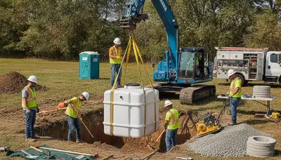 Septic tank installation crew working on a home in Escondido, CA