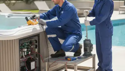 Spa repair plumber servicing a residential spa in Escondido, CA